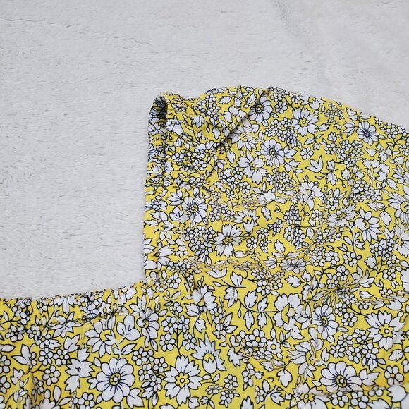 J. Crew Yellow White Black Floral Tiered Cottagecore Romantic Dress Women XXL - Picture 2 of 11
